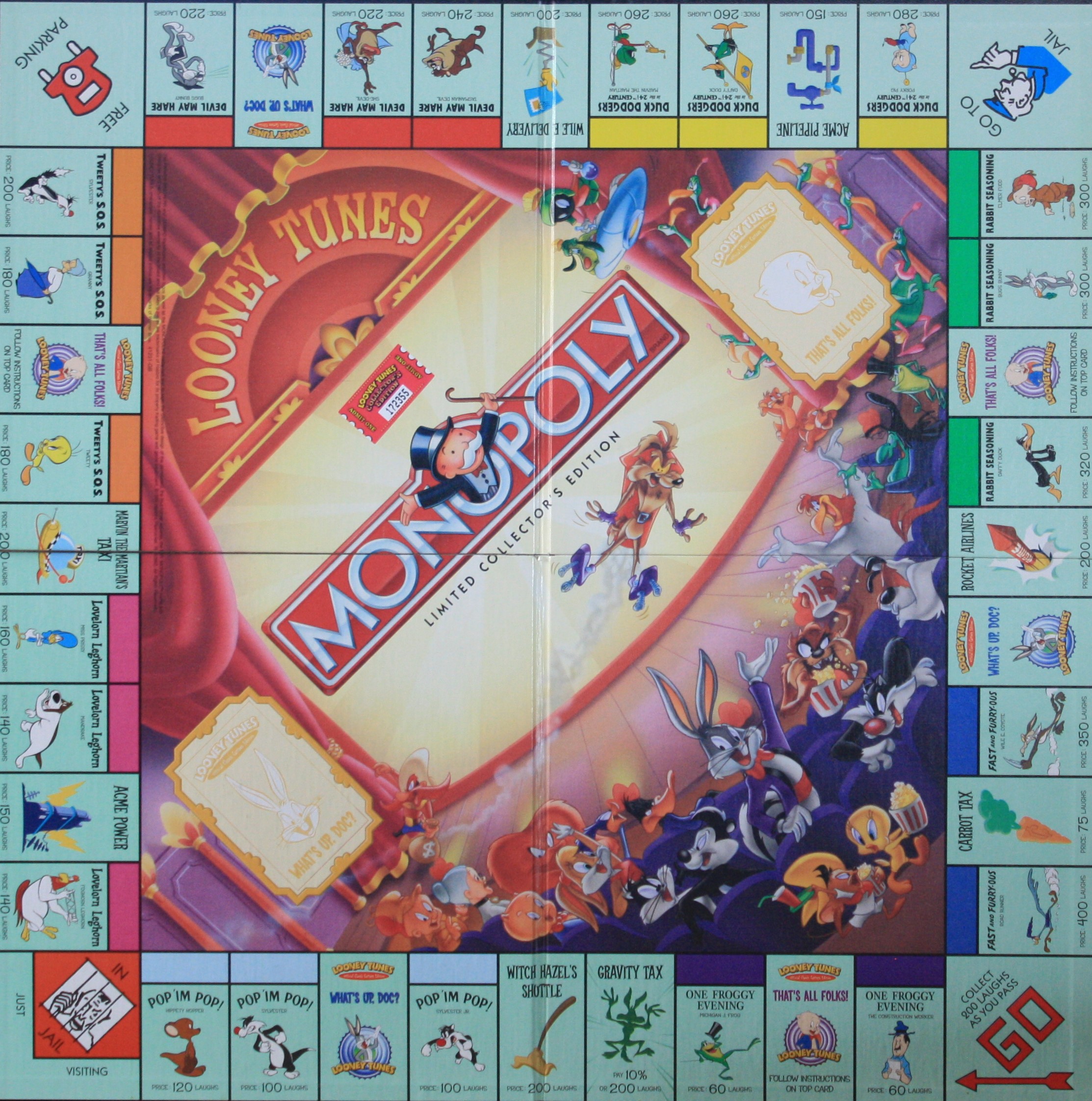 PARTS ONLY -Monopoly Board Game Looney Tunes Version - Gameboard Only