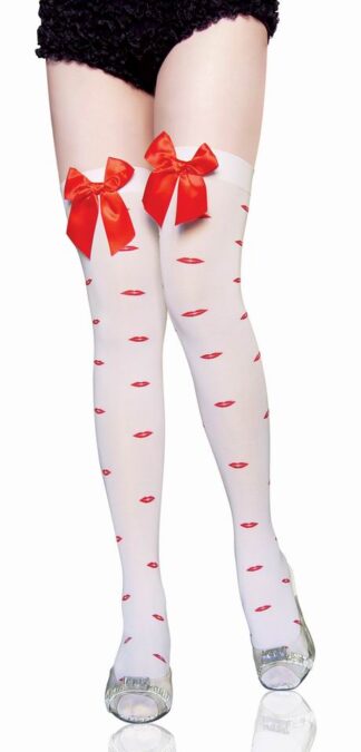 Bows Lip Print Thigh High Stockings