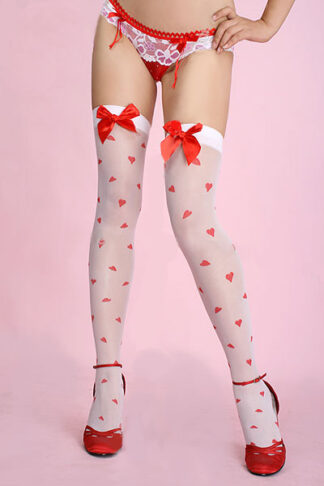 Heart Print Stockings with Red Bows