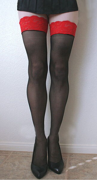 Thigh High Black Stockings With Red Tops