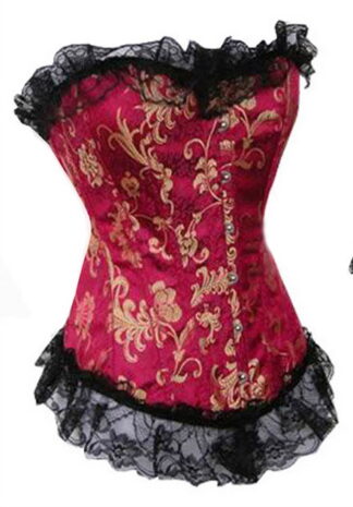 Red Brocade Metal Boning Corset
