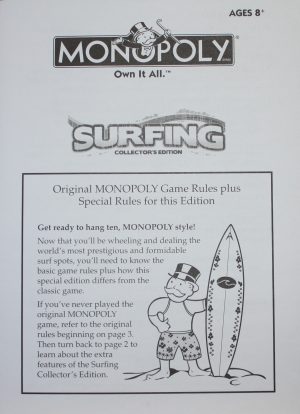 PARTS ONLY -Monopoly Surfing Board Game Collectors Edition - Instructions