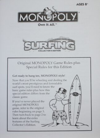 PARTS ONLY -Monopoly Surfing Board Game Collectors Edition - Instructions