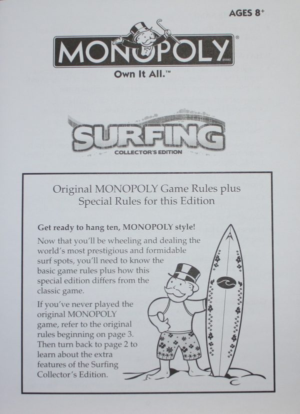 PARTS ONLY -Monopoly Surfing Board Game Collectors Edition - Instructions