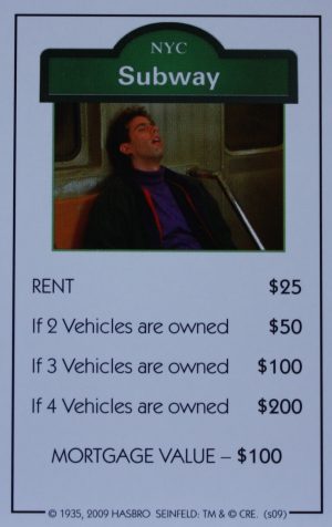 PARTS ONLY - Monopoly Seinfeld Board Game - Subway Title Deed Card Only