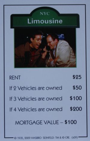 PARTS ONLY - Monopoly Seinfeld Board Game - Limousine Title Deed Card Only