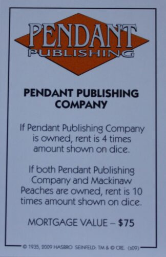 PARTS ONLY - Monopoly Seinfeld Board Game - Pendant Publishing Title Deed Card Only