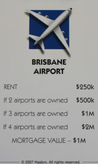 PARTS ONLY - Monopoly The Australian Here and Now Edition Board Game - (1) "Brisbane Airport" Title Deed Card Only