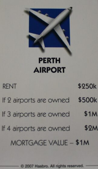 PARTS ONLY - Monopoly The Australian Here and Now Edition Board Game - (1) "Perth Airport" Title Deed Card Only