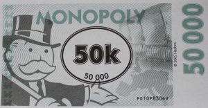 PARTS ONLY -Monopoly Here and Now UK Limited Edition Board Game - 10 x £50K Specialty Money