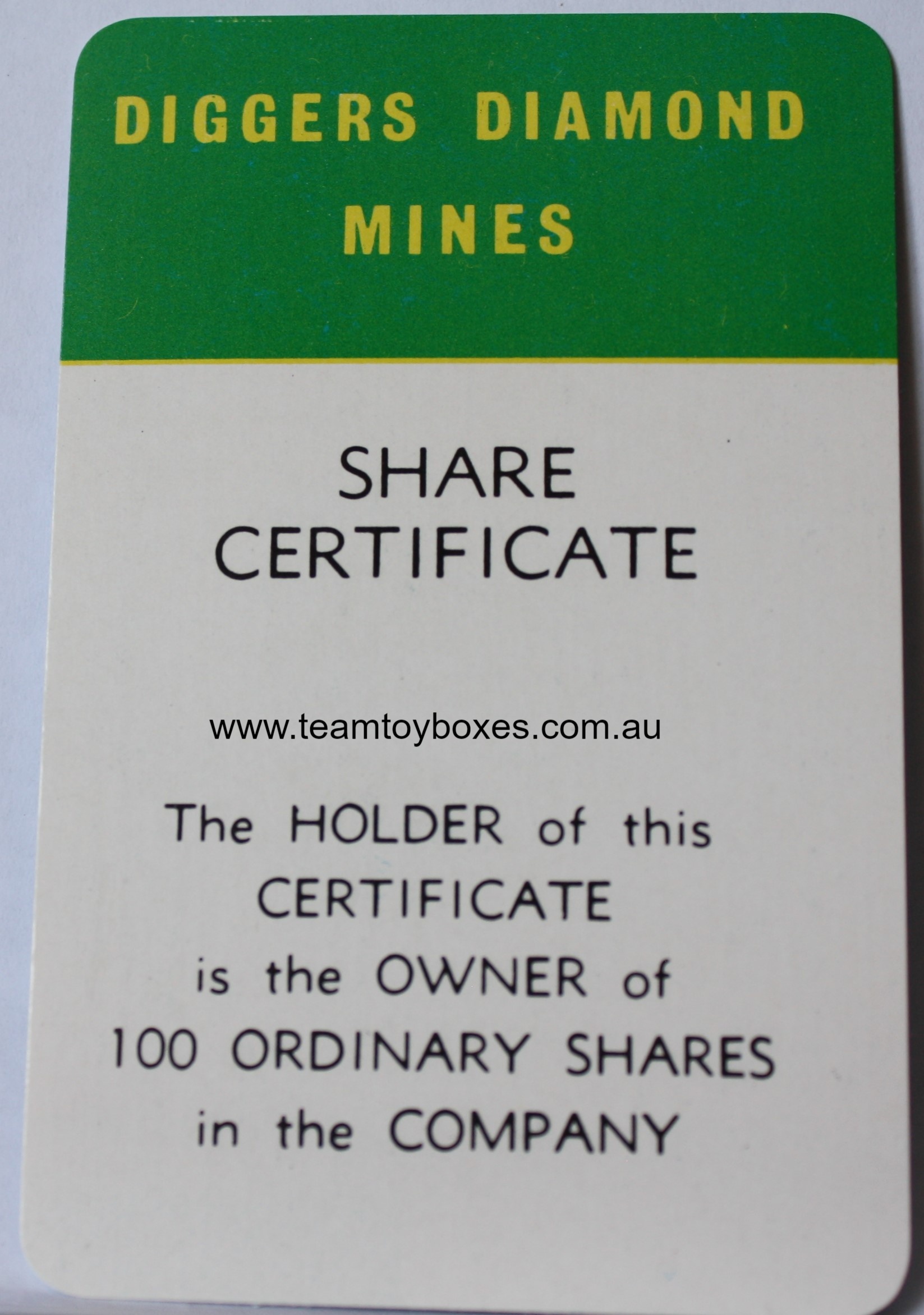 PARTS ONLY - Flutter Stock Exchange Board Game - (1) Diggers Diamond Share Certificate Only