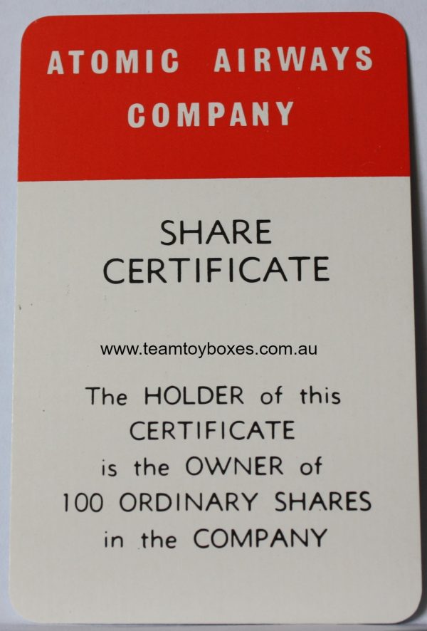 PARTS ONLY - Flutter Stock Exchange Board Game - (1) Atomic Airways Company Share Certificate Only