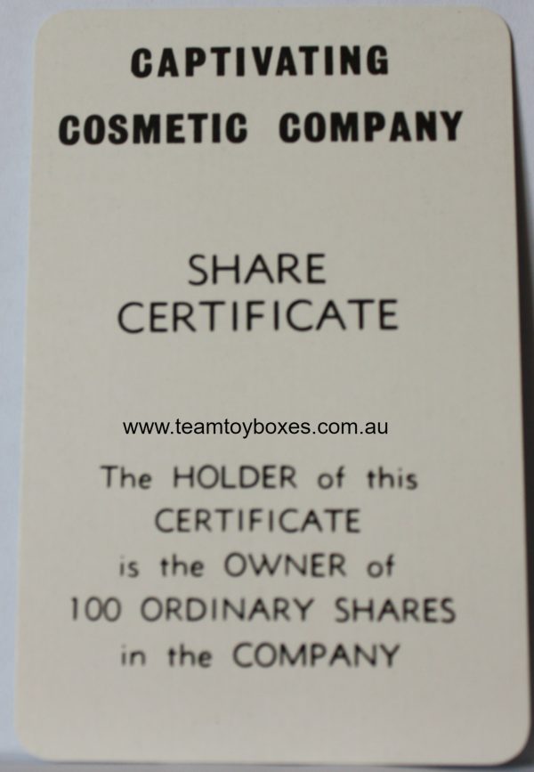 PARTS ONLY - Flutter Stock Exchange Board Game - (1) Captivating Cosmetic Company Share Certificate Only