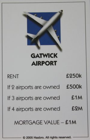 PARTS ONLY -Monopoly Here and Now UK Limited Edition Board Game - Gatwick Airport Title Deed Card