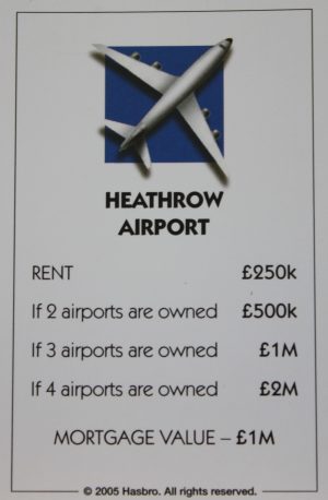 PARTS ONLY -Monopoly Here and Now UK Limited Edition Board Game - Heathrow Airport Title Deed Card
