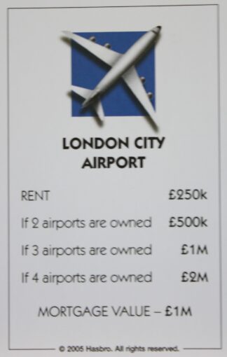 PARTS ONLY -Monopoly Here and Now UK Limited Edition Board Game - London City Airport Title Deed Card