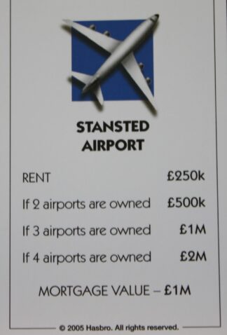PARTS ONLY -Monopoly Here and Now UK Limited Edition Board Game - Stansted Airport Title Deed Card