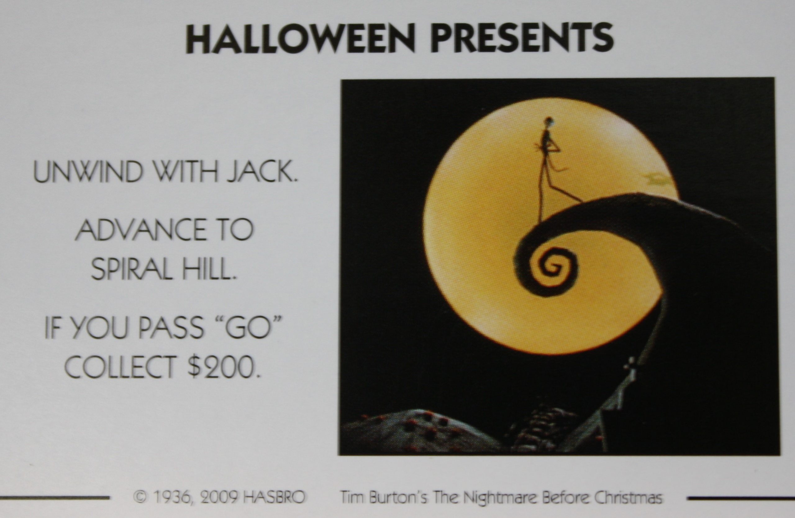 PARTS ONLY - Monopoly Tim Burton's The Nightmare Before Christmas Board Game - #11 Halloween Presents Card