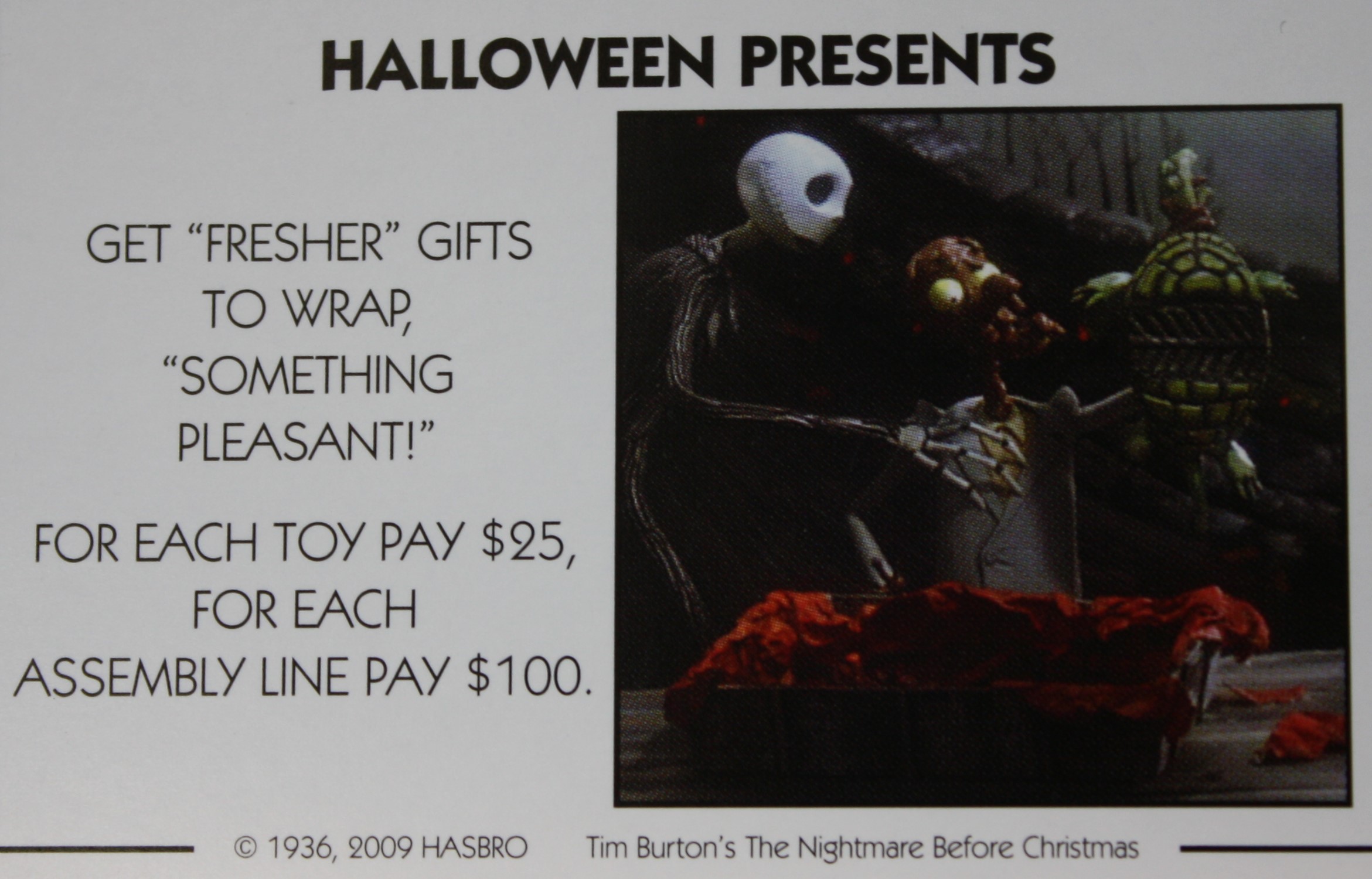 PARTS ONLY - Monopoly Tim Burton's The Nightmare Before Christmas Board Game - #12 Halloween Presents Card