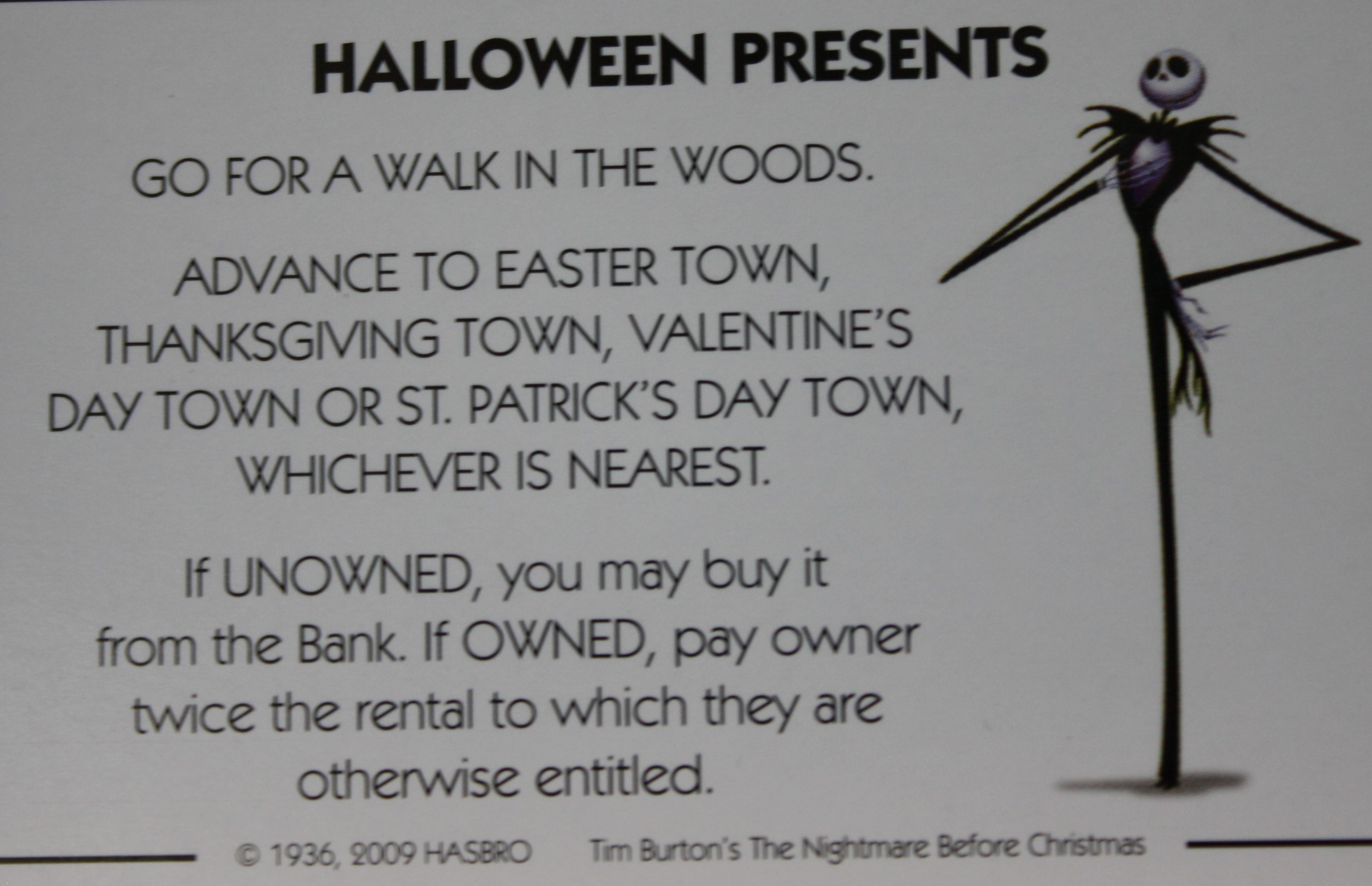 PARTS ONLY - Monopoly Tim Burton's The Nightmare Before Christmas Board Game - #13 Halloween Presents Card