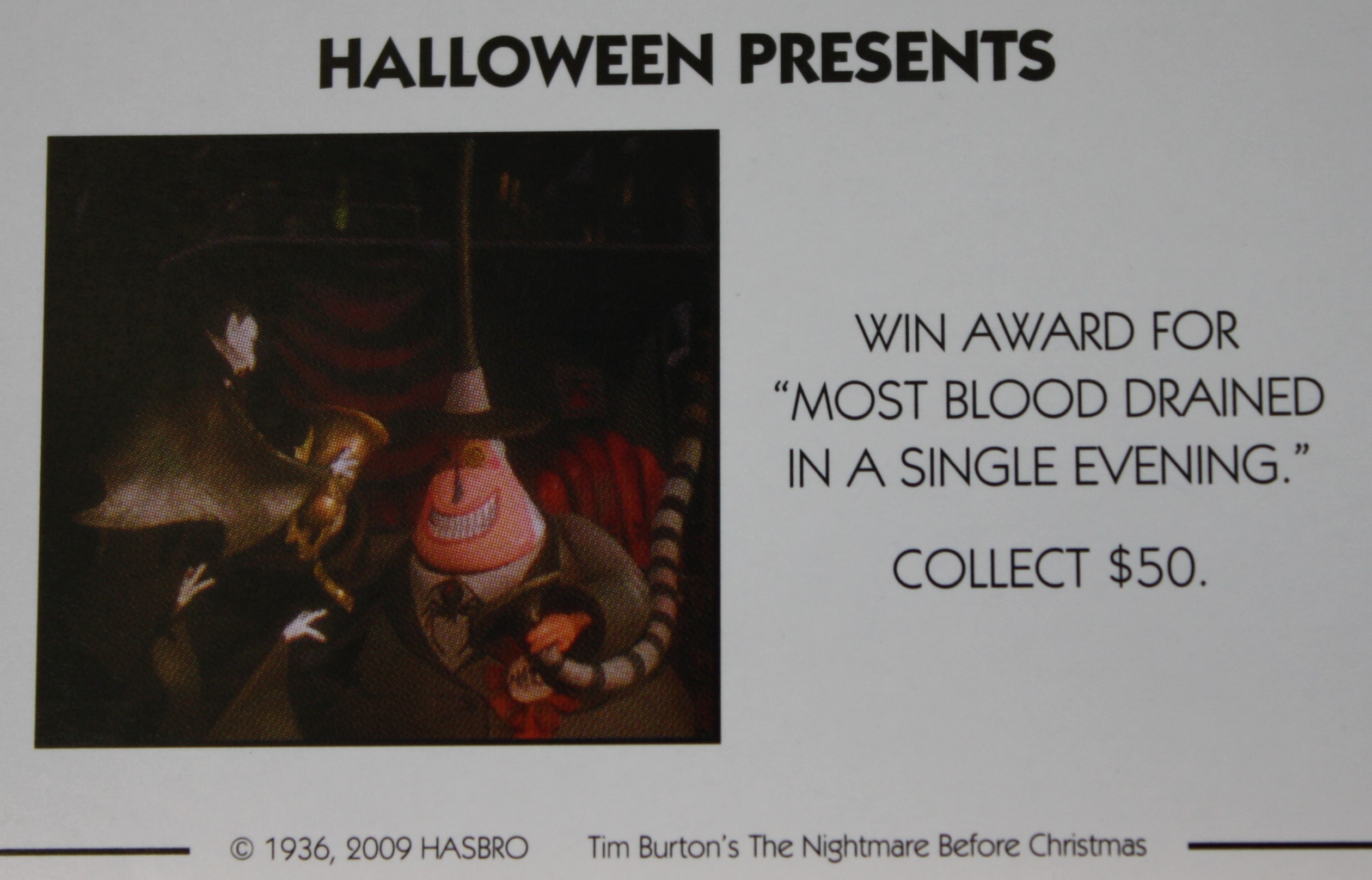 PARTS ONLY - Monopoly Tim Burton's The Nightmare Before Christmas Board Game - #14 Halloween Presents Card