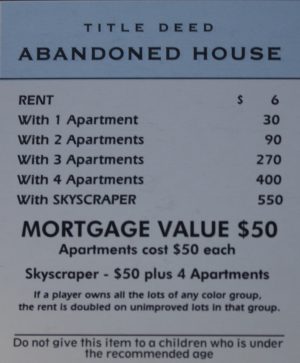 PARTS ONLY -Monopoly Board Game Spiderman Edition - "Abandoned House" Title Deed Card