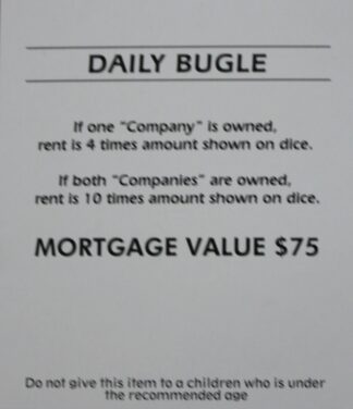 PARTS ONLY -Monopoly Board Game Spiderman Edition - "Daily Bugle" Title Deed Card