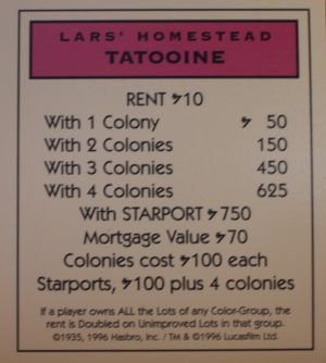 PARTS ONLY -Monopoly Star Wars Trilogy Board Game - Tatooine "Lars' Homestead" Title Deed Card