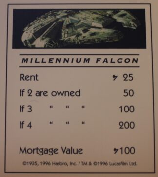 PARTS ONLY -Monopoly Star Wars Trilogy Board Game - "Millennium Falcon" Title Deed Card