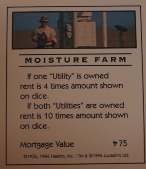 PARTS ONLY -Monopoly Star Wars Trilogy Board Game - "Moisture Farm" Title Deed Card