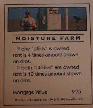 PARTS ONLY -Monopoly Star Wars Trilogy Board Game - "Moisture Farm" Title Deed Card