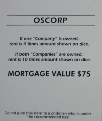 PARTS ONLY -Monopoly Board Game Spiderman Edition - "Oscorp" Title Deed Card