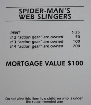 PARTS ONLY -Monopoly Board Game Spiderman Edition - "Spider-Man's Web Slingers" Title Deed Card