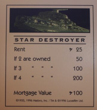 PARTS ONLY -Monopoly Star Wars Trilogy Board Game - "Star Destroyer" Title Deed Card