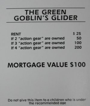 PARTS ONLY -Monopoly Board Game Spiderman Edition - "The Green Goblin's Glider" Title Deed Card