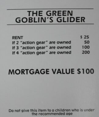 PARTS ONLY -Monopoly Board Game Spiderman Edition - "The Green Goblin's Glider" Title Deed Card