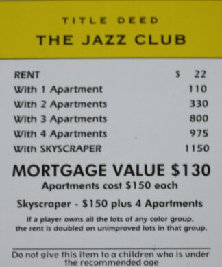 PARTS ONLY -Monopoly Board Game Spiderman Edition - "The Jazz Club" Title Deed Card
