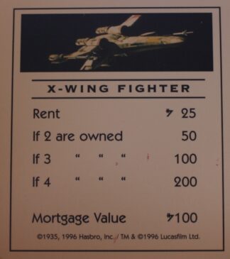 PARTS ONLY -Monopoly Star Wars Trilogy Board Game - "X Wing Fighter" Title Deed Card
