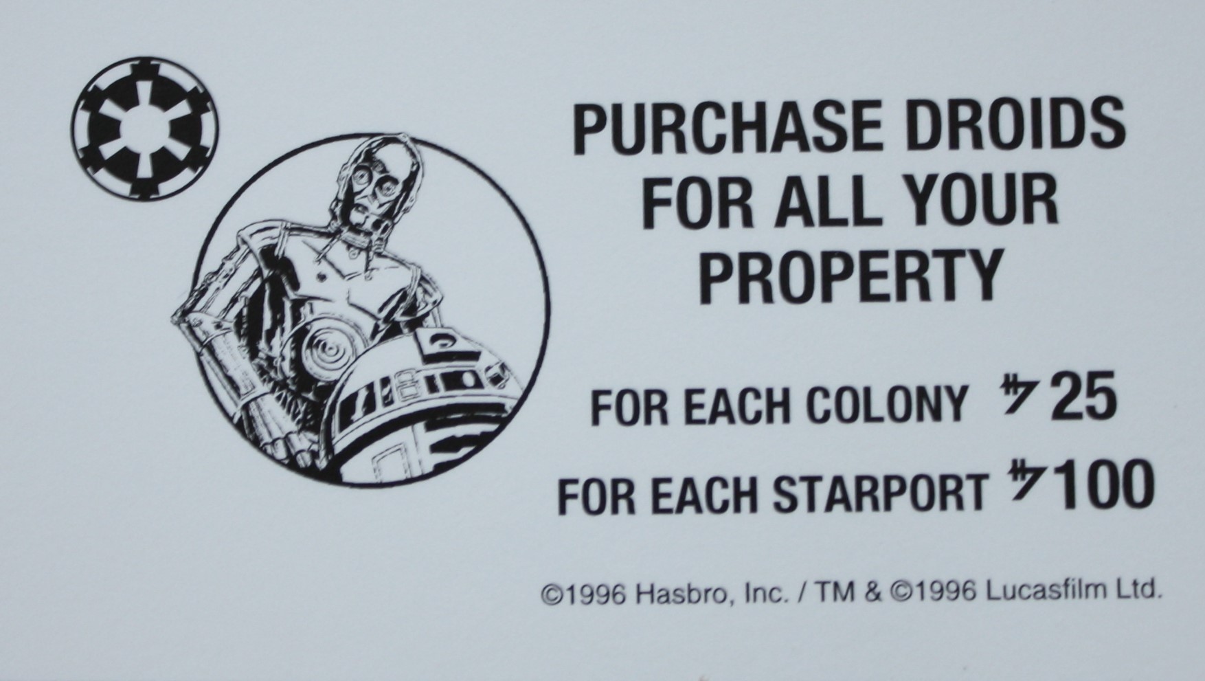 PARTS ONLY - Monopoly Star Wars Trilogy Board Game - #11 Imperial Card Only