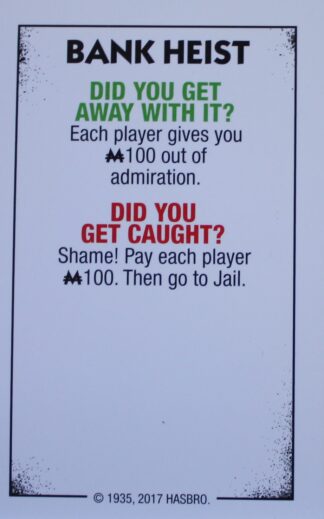 PARTS ONLY - Monopoly Board Game "Cheaters" Edition - Bank Heist Card Only