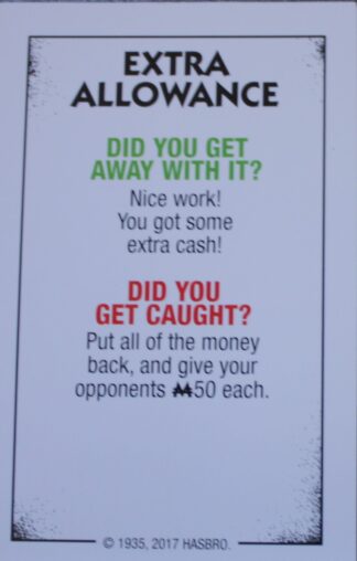 PARTS ONLY - Monopoly Board Game "Cheaters" Edition - Extra Allowance Card Only
