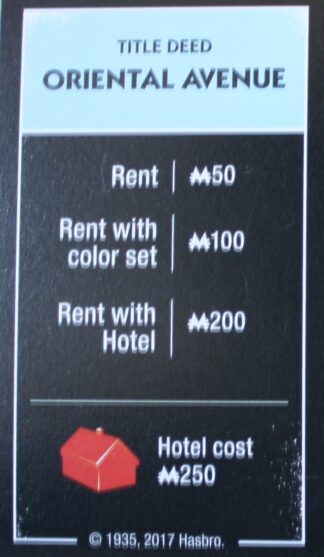 PARTS ONLY - Monopoly Board Game "Cheaters" Edition - "Oriental Avenue" Title Deed Card Only