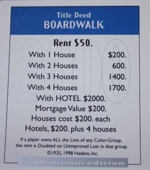 PARTS ONLY - Monopoly Board Game 2000 Millennium Tin Edition - Boardwalk Title Deed Card Only