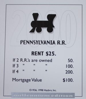 PARTS ONLY - Monopoly Board Game 2000 Millennium Tin Edition - Pennsylvania Railroad Title Deed Card Only