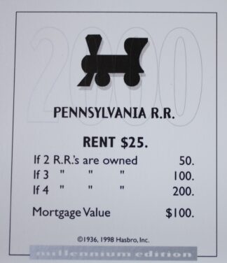 PARTS ONLY - Monopoly Board Game 2000 Millennium Tin Edition - (1) Pennsylvania Railroad Title Deed Card Only