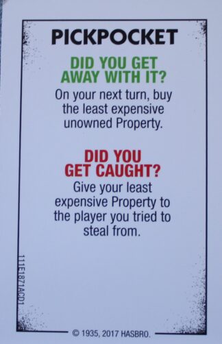 PARTS ONLY - Monopoly Board Game "Cheaters" Edition - Pickpocket Card Only
