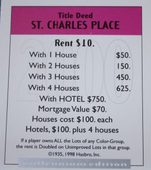 PARTS ONLY - Monopoly Board Game 2000 Millennium Tin Edition - St Charles Place Title Deed Card Only