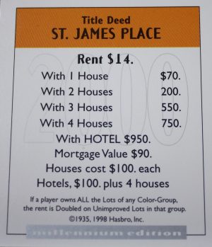 PARTS ONLY - Monopoly Board Game 2000 Millennium Tin Edition - St James Place Title Deed Card Only