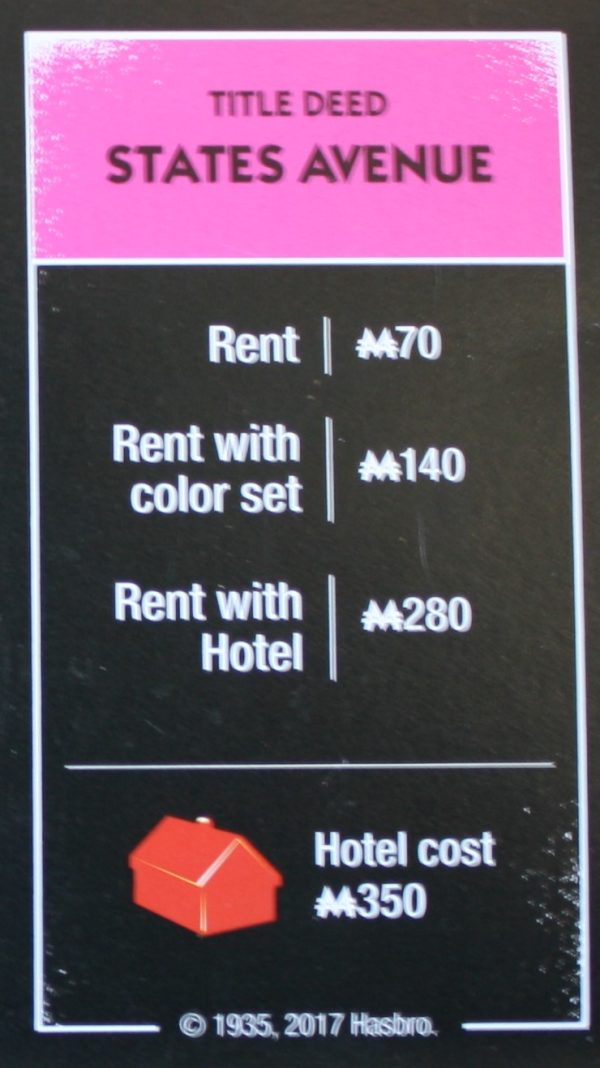 PARTS ONLY - Monopoly Board Game "Cheaters" Edition - "States Avenue" Title Deed Card Only
