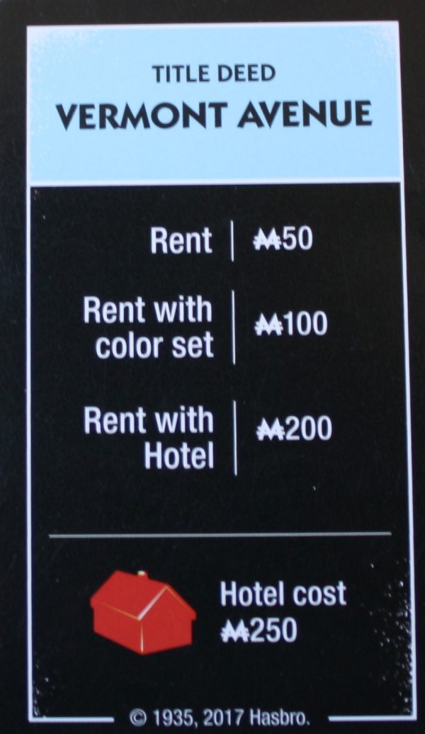 PARTS ONLY - Monopoly Board Game "Cheaters" Edition - "Vermont Avenue" Title Deed Card Only